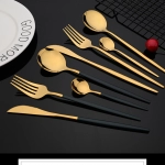 30Pcs/Set Stainless Steel Dinner Black Gold Dinnerware Set Knife Fruit Fork Spoon Cutlery Set Kitchen Tableware Silverware Sets