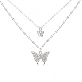 Daily Jewelry Make You Fashionable Simple Diamond Inlaid Butterfly Pendant Double Layer Necklace Neckchain