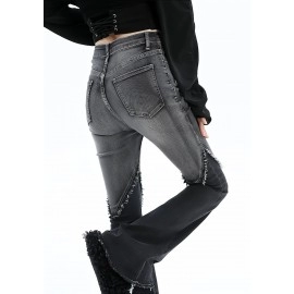 Streetwear Y2k Jeans Women 90s Vintage Grunge Punk Korean Fashion High Waist Brushed Denim Trousers Black Wide Leg Flared Pants